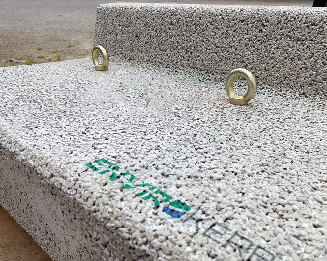 Close-up of the fully porous EnviroKerb permeable concrete kerb with cast-in threaded lifting sleeves